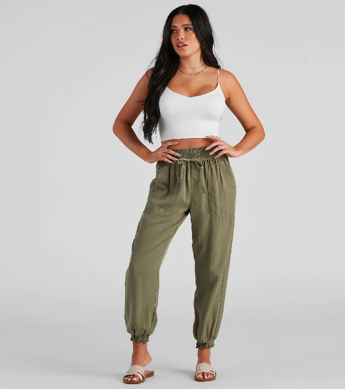 Super Bargain Coffee Break Smock Tie Waist Joggers