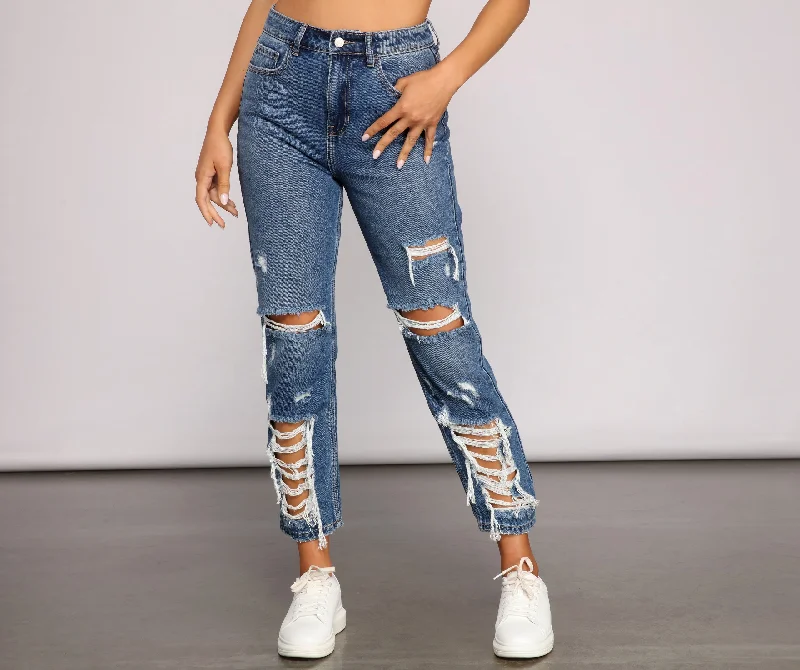 Weekend Discounts to Snag Classic Destructed Straight-Leg Jeans