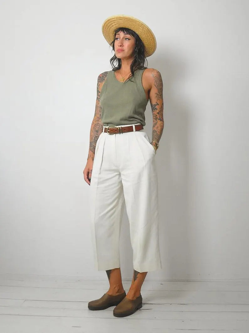 Unmissable Offer 1980's Petite Ivory Trousers 26x23