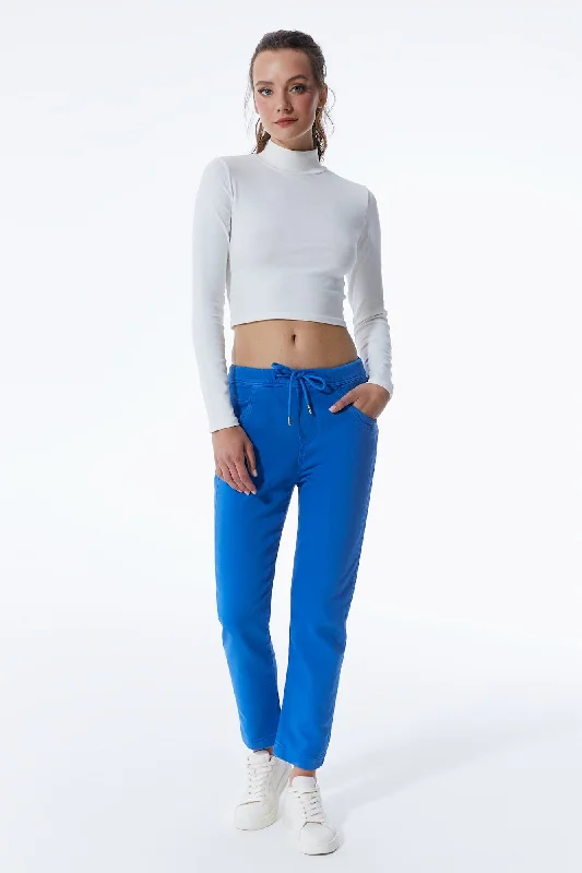 Half Price Ella Mid Waist Jogger 5 Pocket Ankle Pants Saks Blue