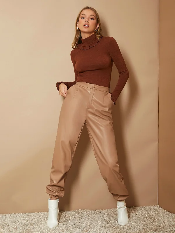 Savings Bonanza Elegant Plain Zipper High Waist Long Women Pants