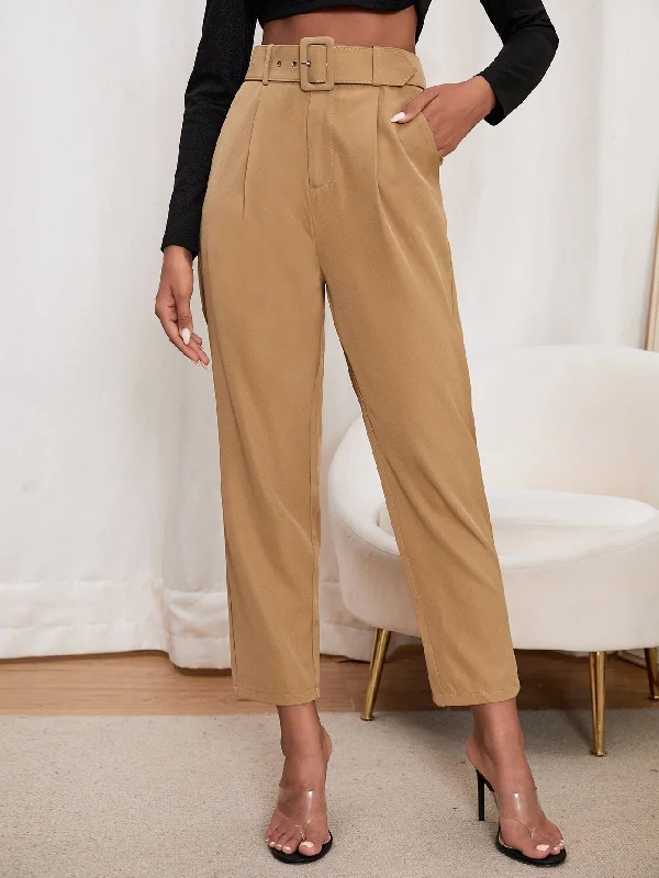 Price Reduction Elegant Plain Pocket High Waist Cropped Women Pants