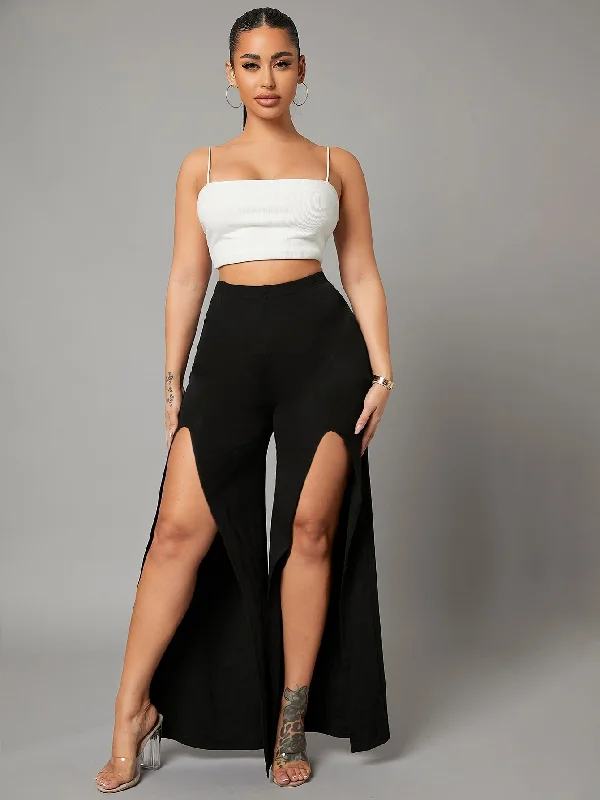 Mega Deal Casual Plain Split Thigh Natural Long Women Pants
