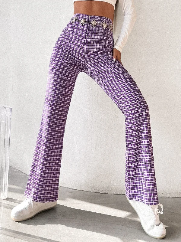 Final Clearance Preppy Plaid Zipper High Waist Long Women Pants