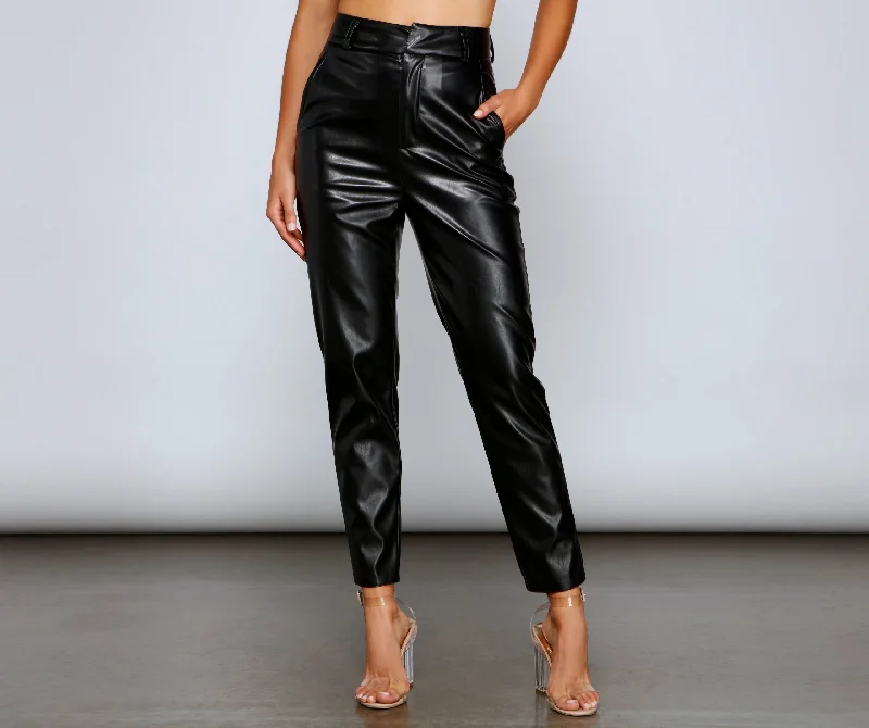 Discount Deals Classic Chic High Waist Faux Leather Pants