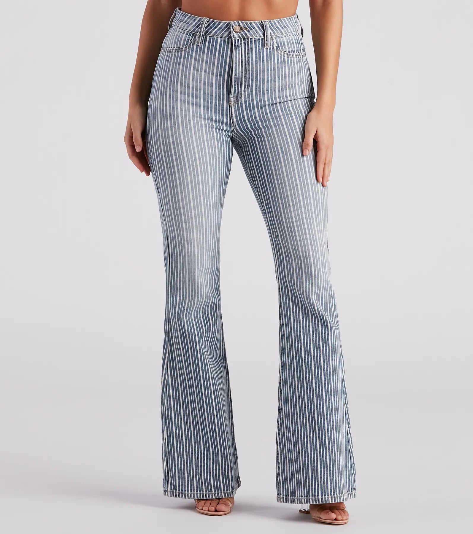Weekend-Only Price Drops Bri High-Rise Pinstripe Flare Jeans By Windsor Denim