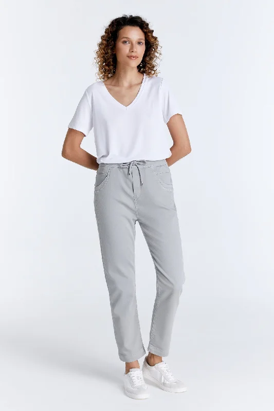 Now or Never Ella Mid Waist Jogger 5 Pocket Ankle Pants Ice Grey