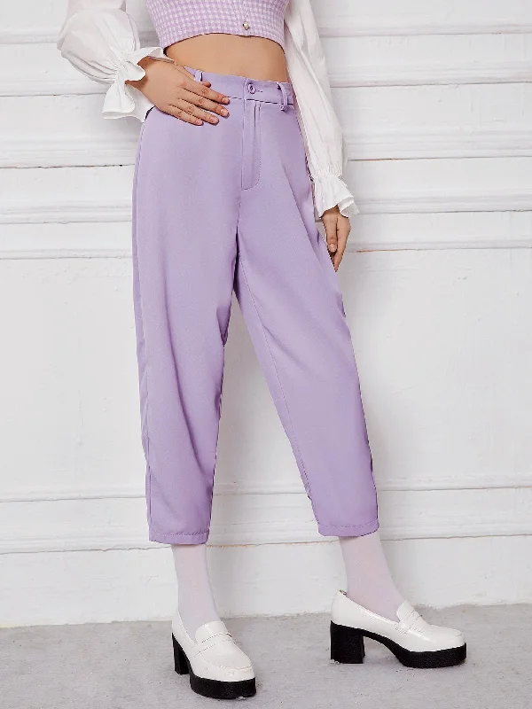 Price Smash Elegant Plain Zipper High Waist Cropped Women Pants