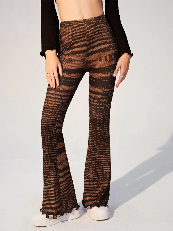 Referral Discount Elegant All Over Print Lettuce Trim High Waist Long Women Pants