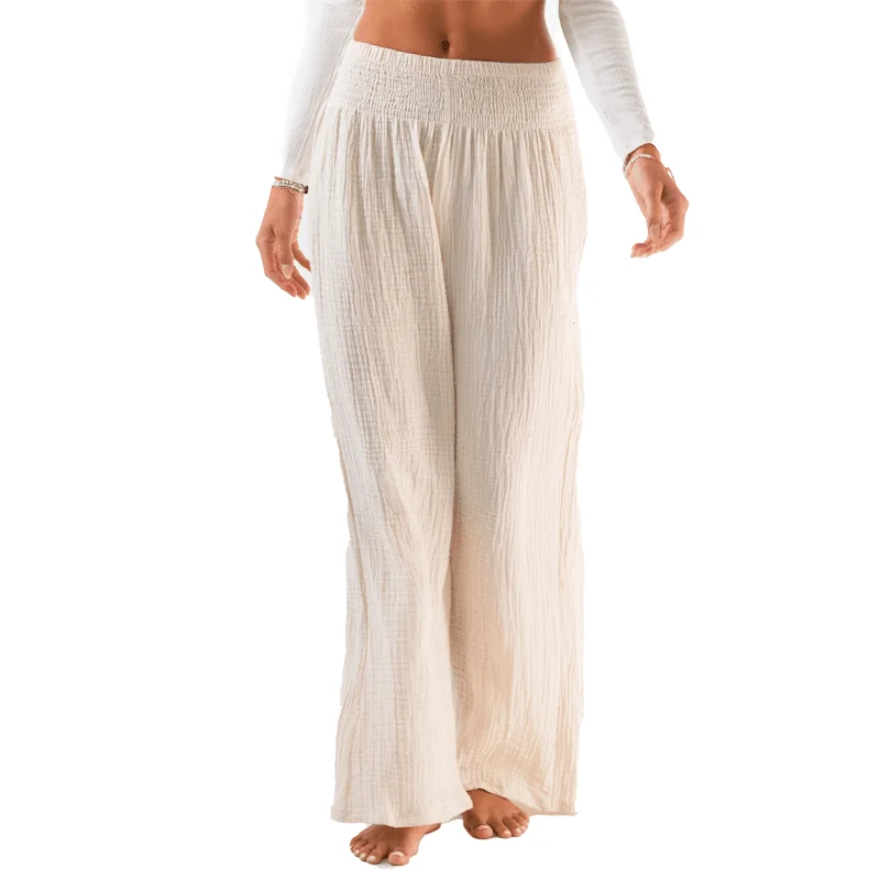Take Action Cream Wide Leg Cotton Pants