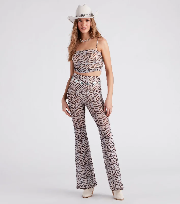 The Best Deal Cute In Chevron Print Mesh Flare Pants