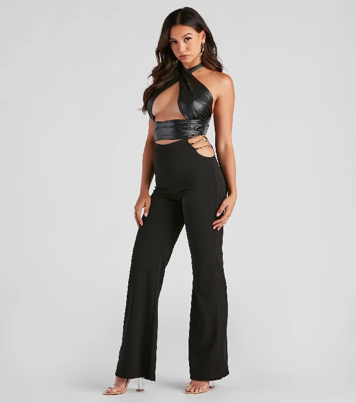 Weekend Bargains to Enjoy Chain of Scene Crepe Wide Leg Pants