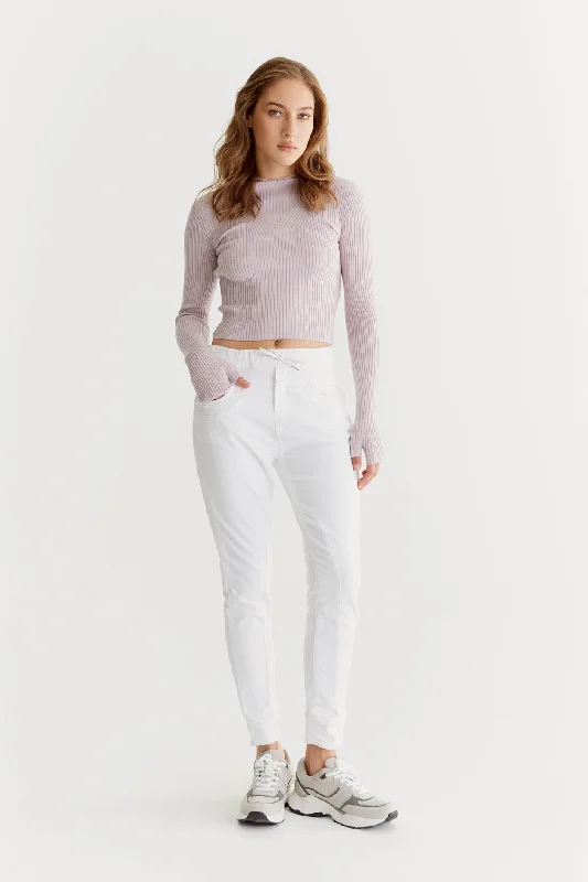 Fantastic Deals Mila Mid Waist Jogger 5 Pocket Ankle Pants White