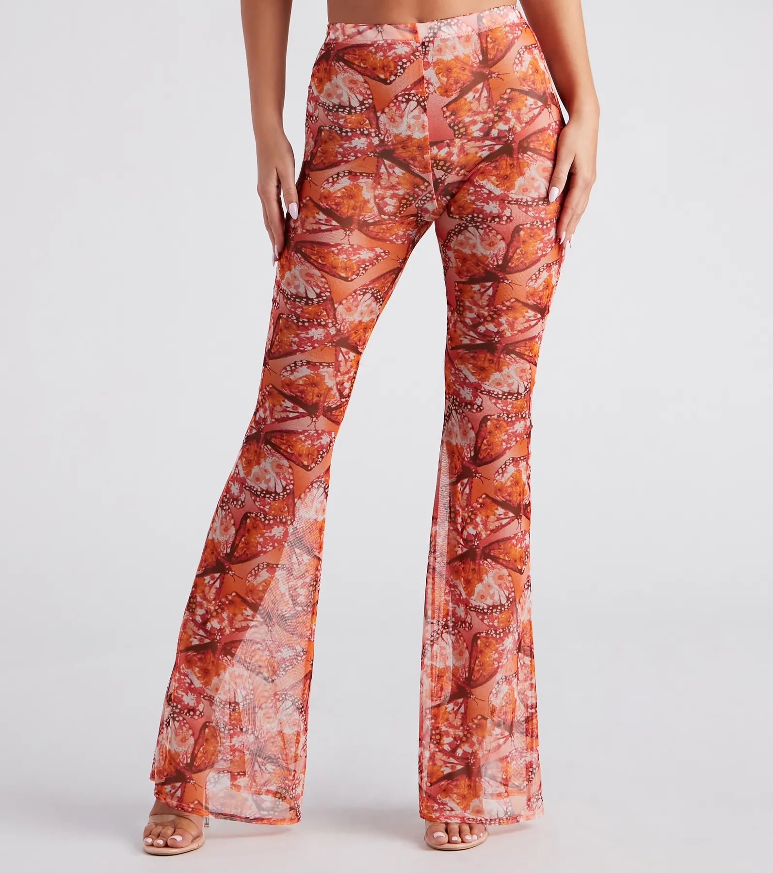 Steals and Deals Dreamy Muse Butterfly Print Flare Pants