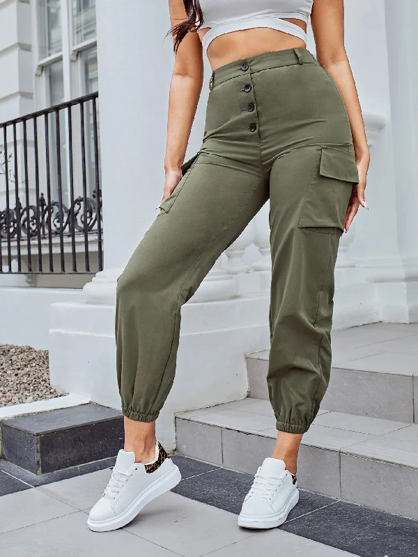 Weekend Discounts to Delight Casual Plain Pocket High Waist Capris Women Pants