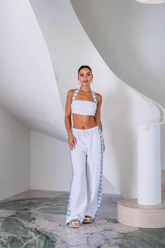 Weekend Deals That Wow Greco Disco Linen Pant White Evil Eye