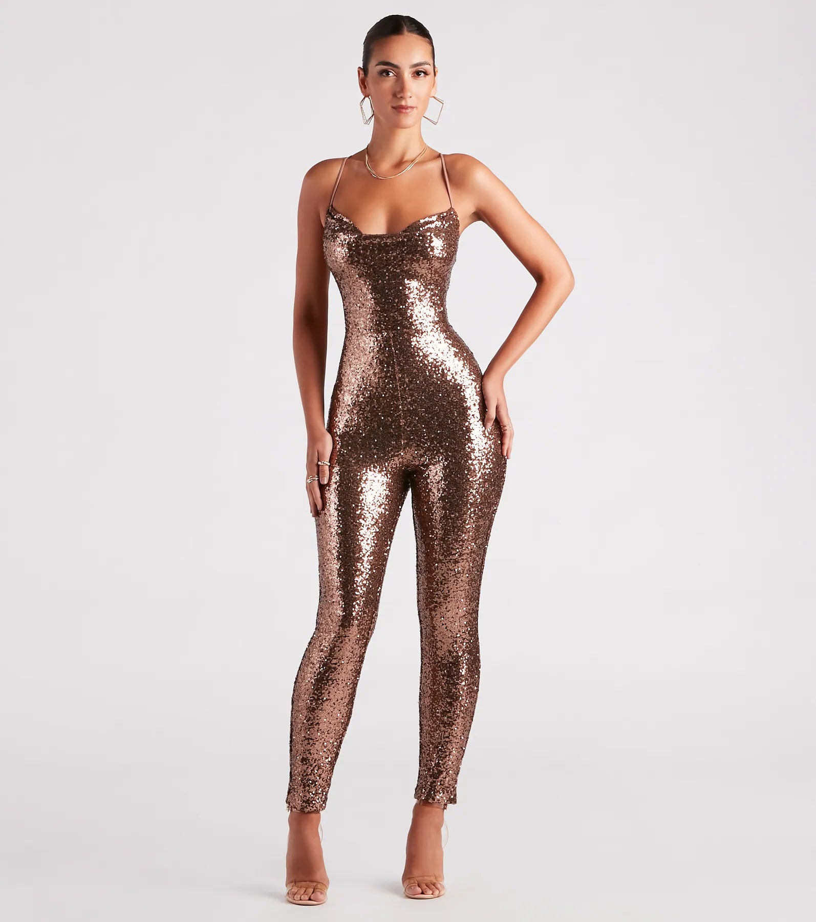 Unbeatable Deal Twinkle And Glow Sequin Skinny Jumpsuit
