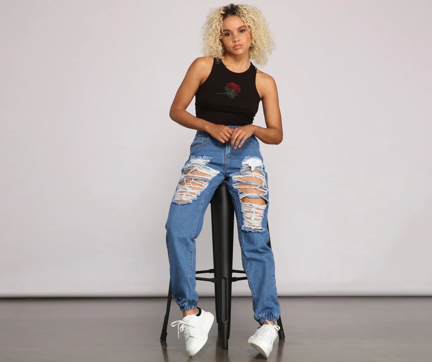Weekend Flash Sale Effortlessly Chic High Rise Destructed Jogger