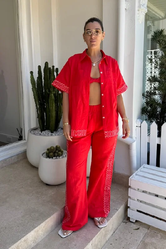 Super Deal Sig Linen Pants Scarlet Summi
