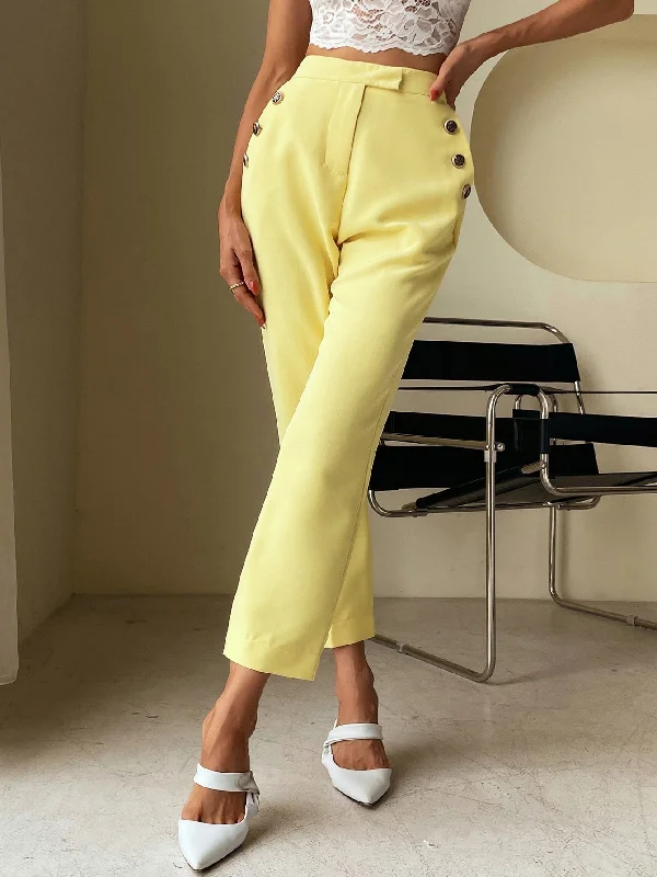 Must-Have Deals Elegant Plain Pocket Natural Cropped Women Pants