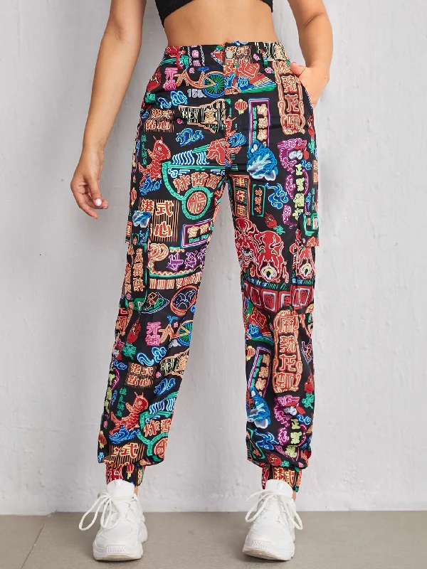 Fantastic Offers Casual Graphic Zipper Natural Long Women Pants