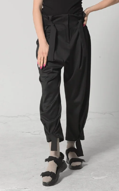 Closeout Loose Black Pants With Strips Detail
