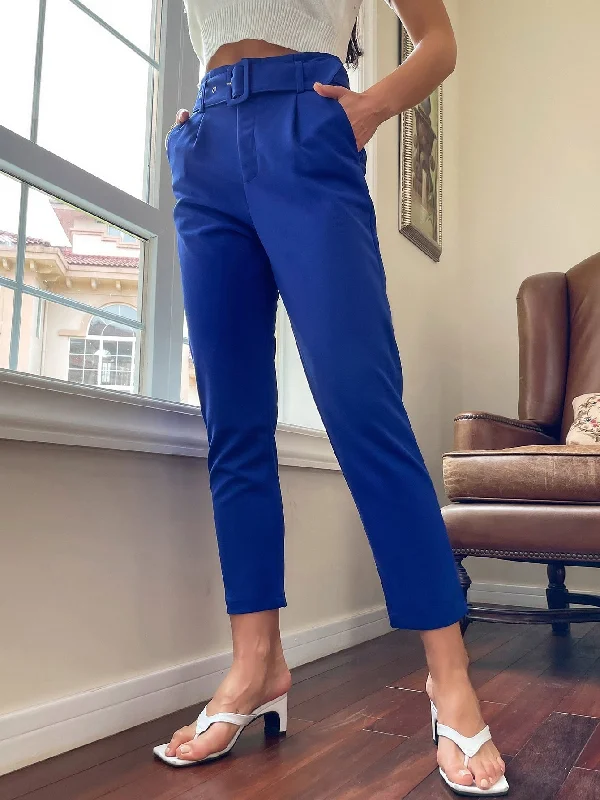 Closeout Elegant Plain Pocket High Waist Cropped Women Pants