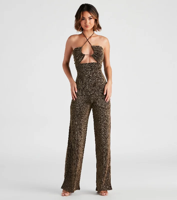 Discount Days Miss Sparkle Halter Knit Jumpsuit