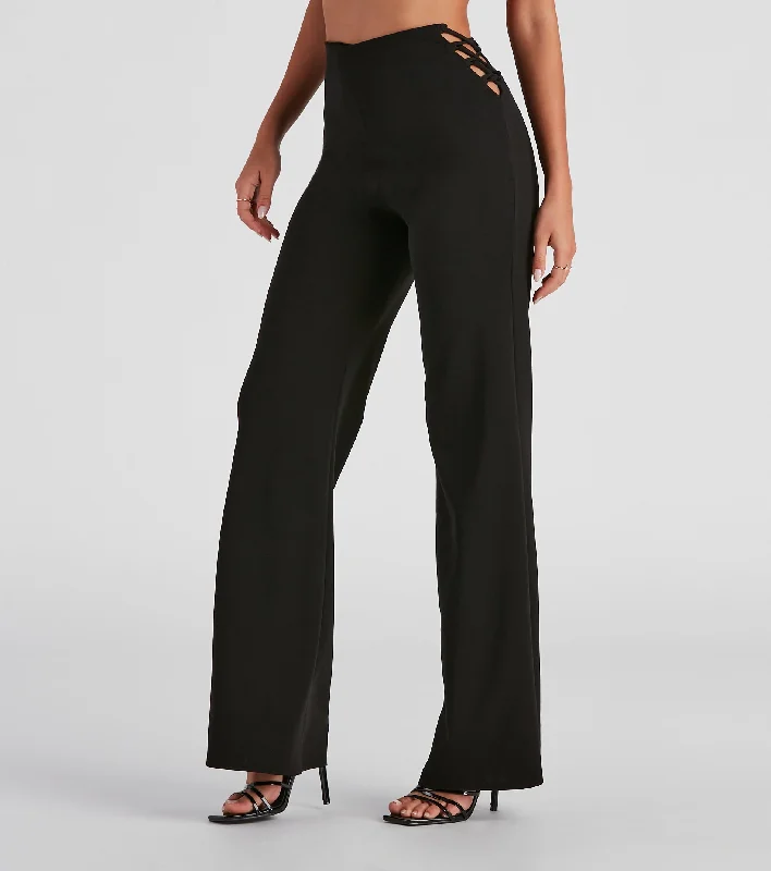 Hurry In Eyes Up Here Crepe Lace-Up Pants