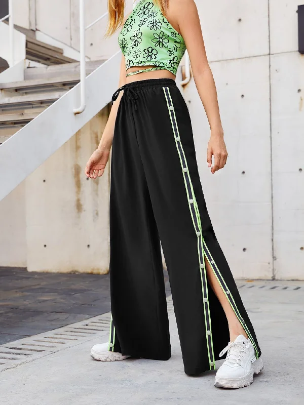 Best Bargains Sporty Striped Side Stripe High Waist Long Women Pants