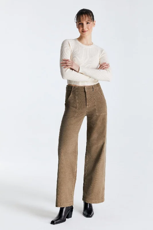 Stock Up Lulu Cord High Waist Jeans Beige