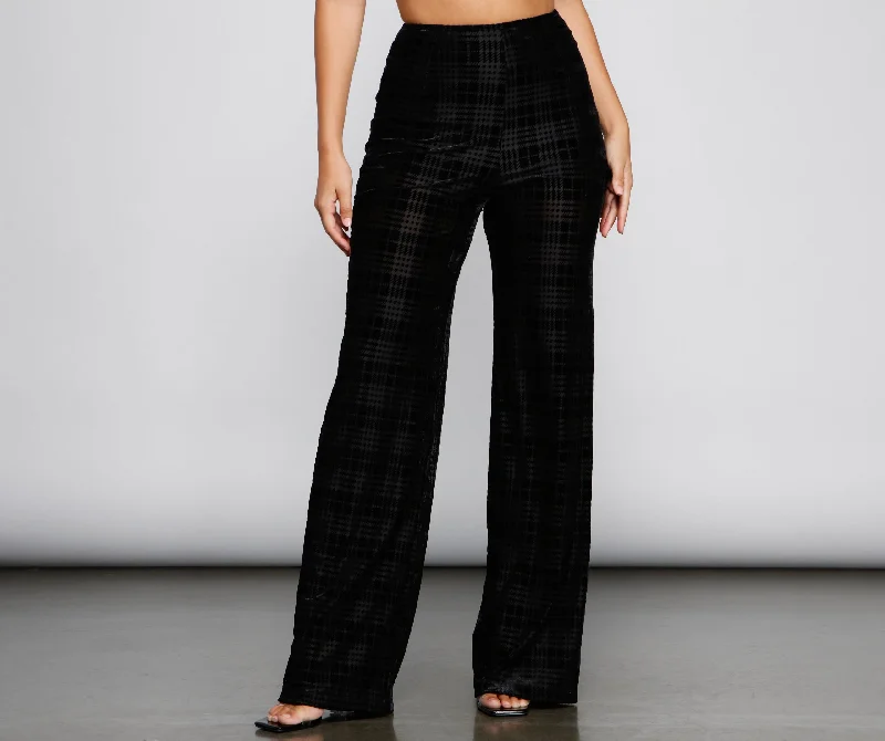 New Markdowns Velvet Plaid Burnout Flared Pants