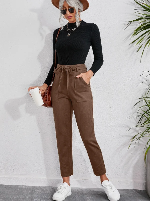 Weekend Bargains Await You Casual Plain Pocket High Waist Cropped Women Pants