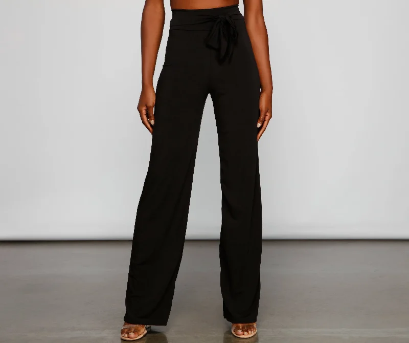 Crazy Deal Sleek Tie Waist Wide Leg Pants