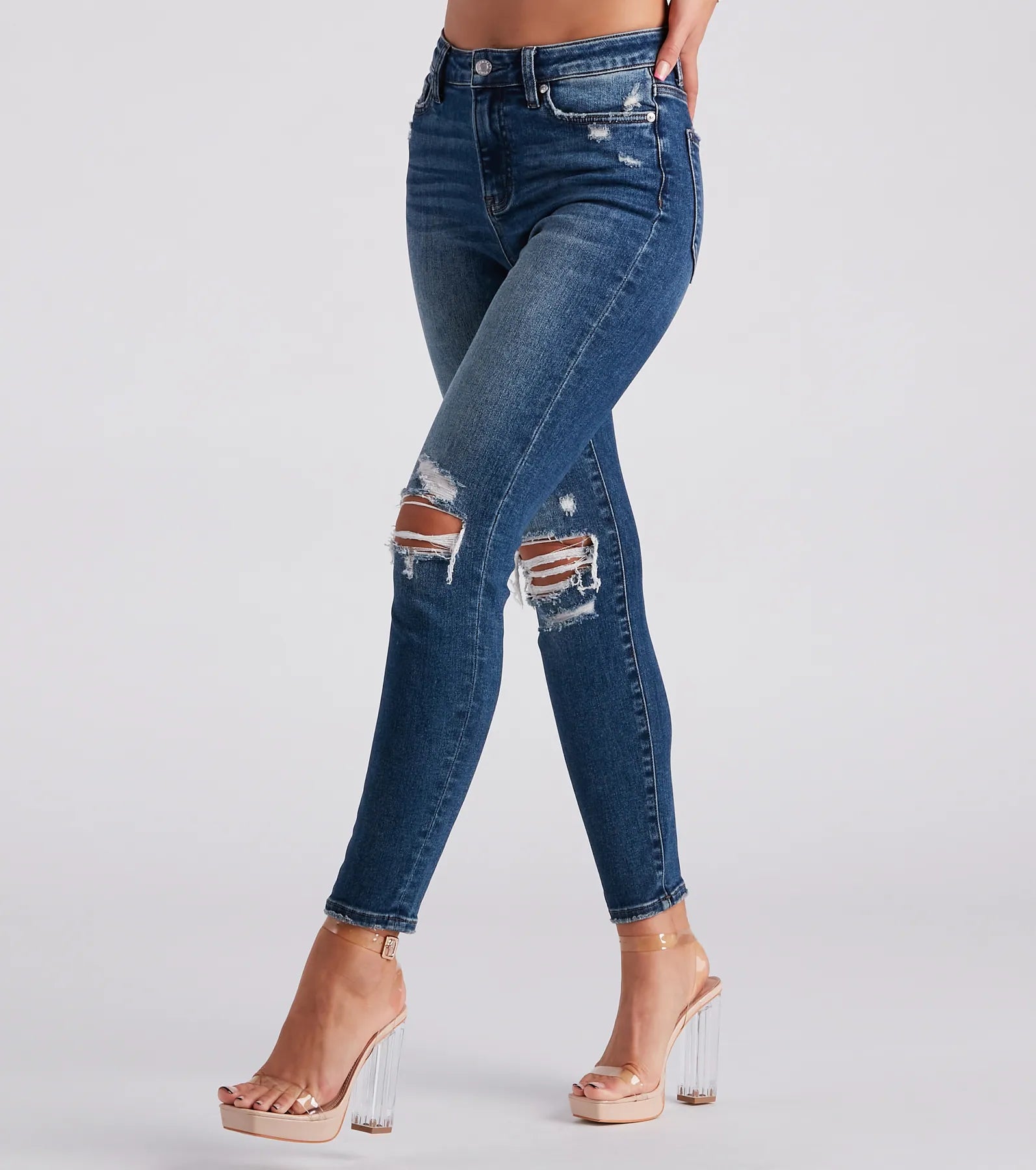 Stock Clearance Taylor High-Rise Destructed Skinny Ankle Jeans by Windsor Denim