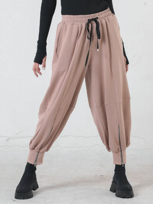Unwind with Weekend Discounts Beige Loose Pants With Zipper Accents