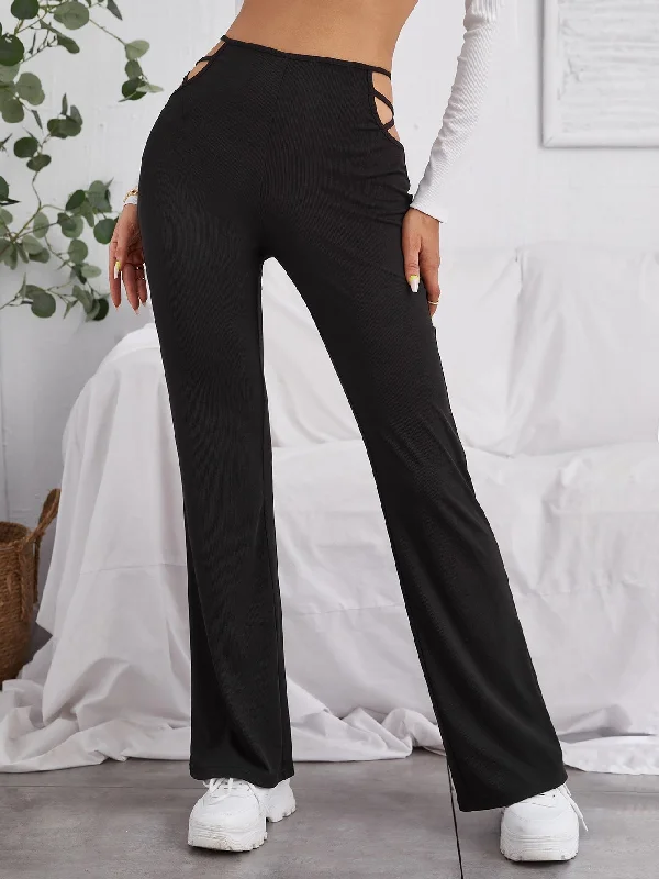 Weekend Bargains Await You Casual Plain Rib-Knit High Waist Long Women Pants