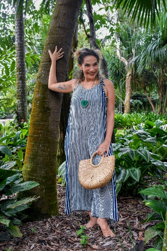 Weekend Offers That Impress Calm Overall Pantsuit - Stripe Navy
