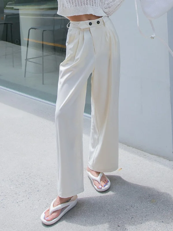 Super Sale Casual Plain Double Button High Waist Long Women Pants