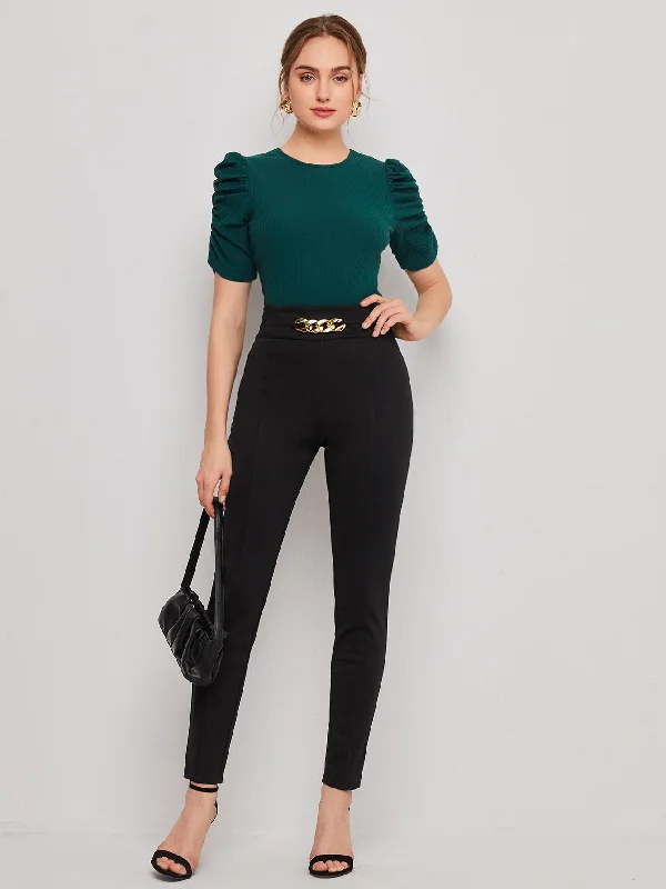 Extra Discount Casual Plain Chain High Waist Long Women Pants