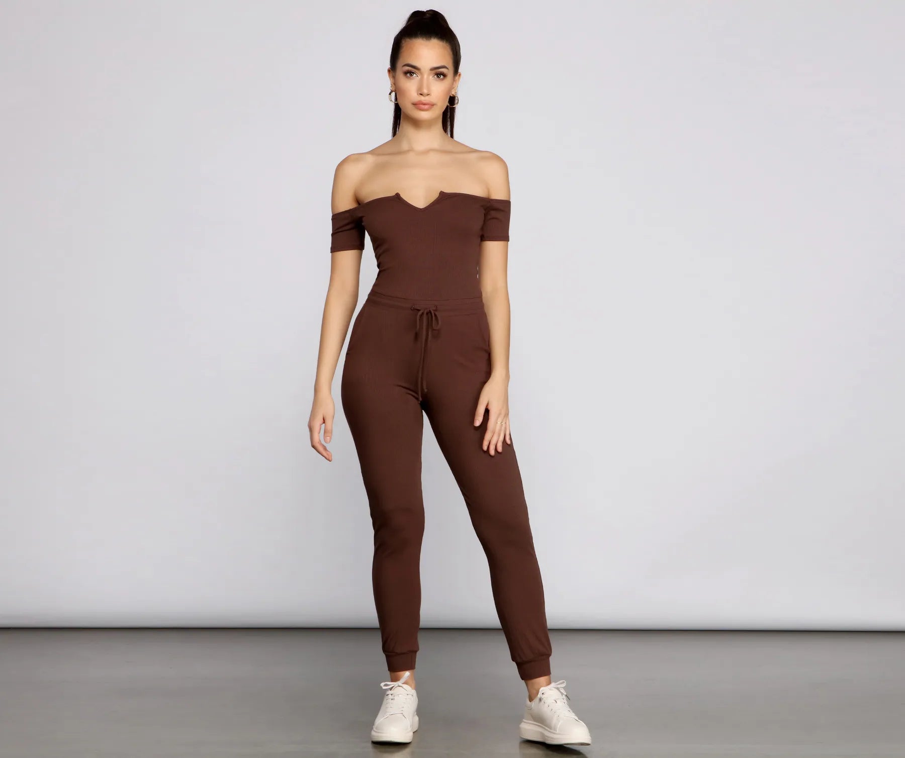 Weekend Offers That Shine Casual Moment Off The Shoulder Catsuit
