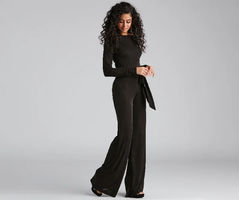 Weekend Discounts to Relish High Fashion Tie Waist Wide-Leg Jumpsuit