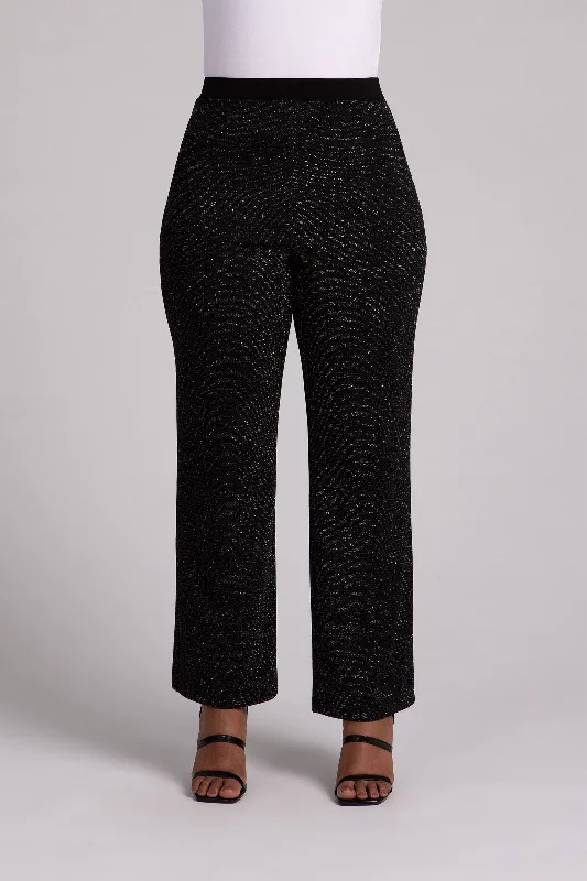 Pay Less Metallic Pique Nu Straight Leg Pant | Black