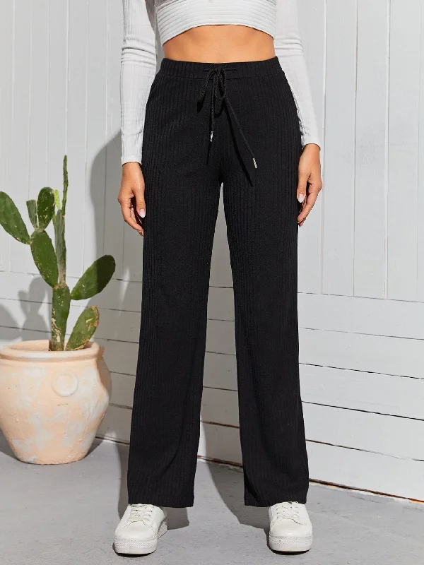 Today's Special Casual Plain Drawstring Natural Long Women Pants