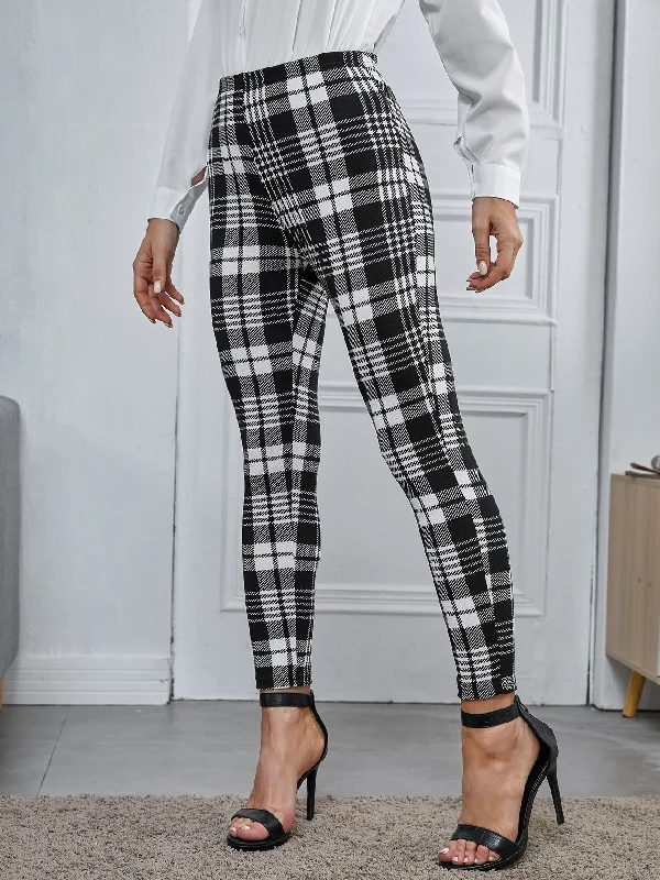 Value Deals Casual Houndstooth High Waist Cropped Women Pants