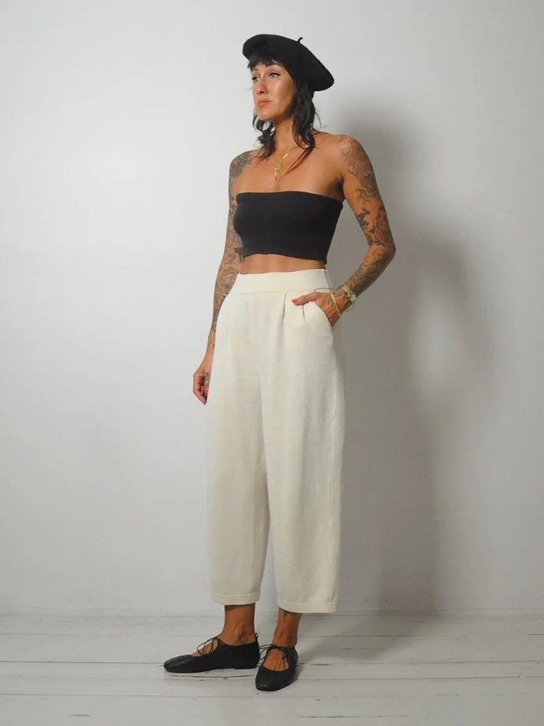 Hot Deal 1980's Cream Knit Wide Leg Pant