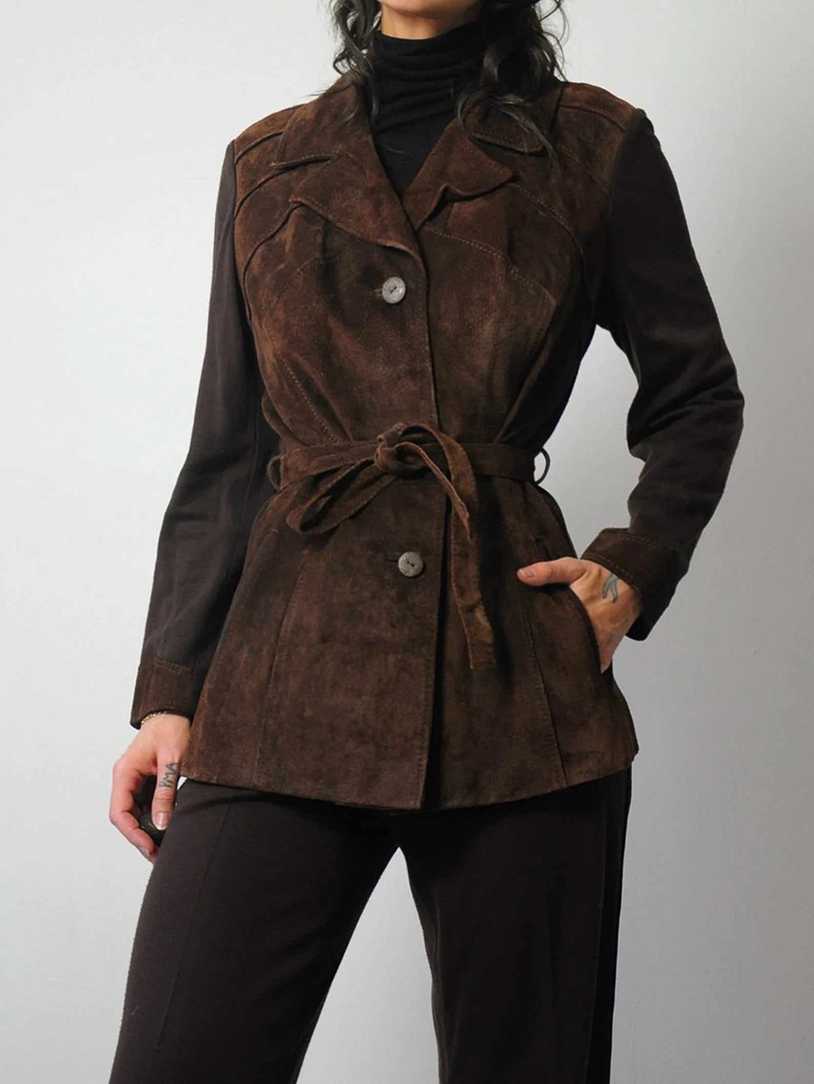 Bonus Savings 1970's Chocolate Suede Pant Set