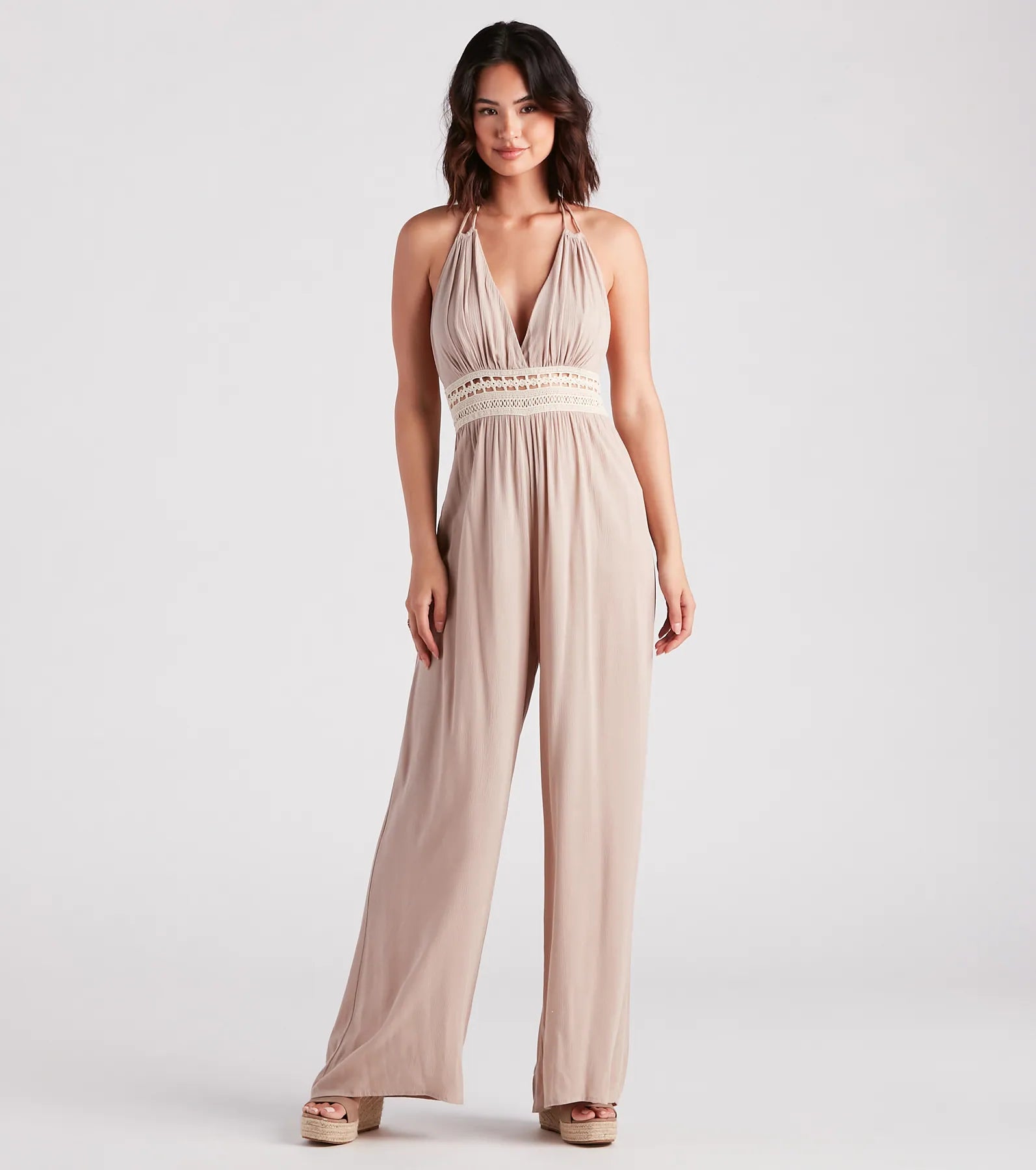 Hurry Up Wandering Bliss Halter Crochet Jumpsuit