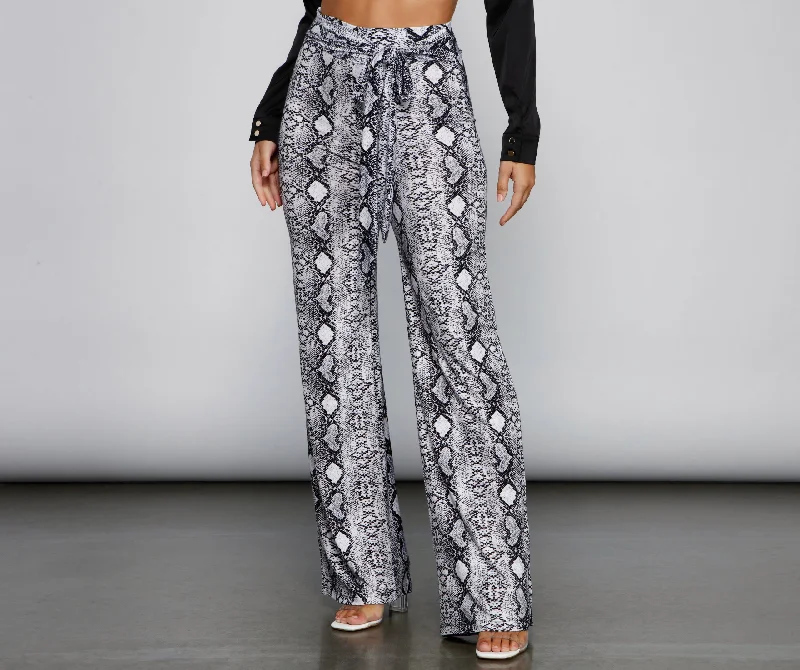 Early Access So Sassy Tie Waist Snake Print Pants