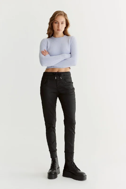 Great Bargain Mila Mid Waist Jogger 5 Pocket Ankle Pants Black Coated